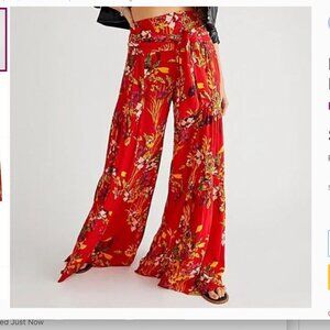 Free People Aloha Wide Leg Pants, Red, XS
